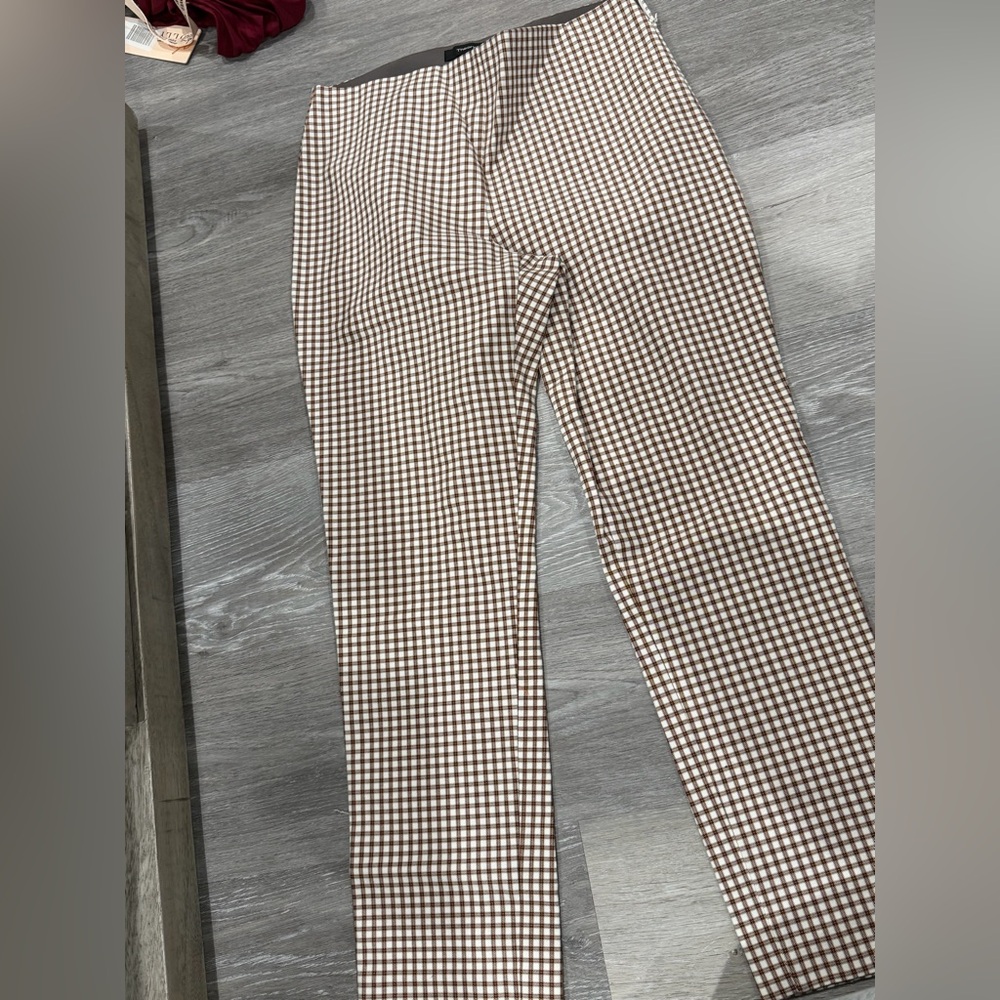 Theory Taupe and Brown Checkered Pants